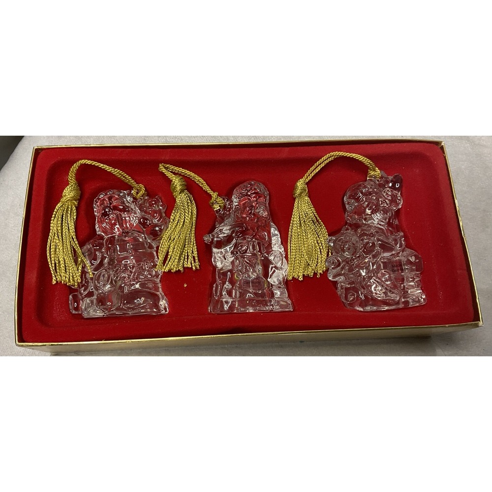 Gorham Christmas Ornaments Set Of 3 Santa Claus Full Lead Crystal Tassel Hangers